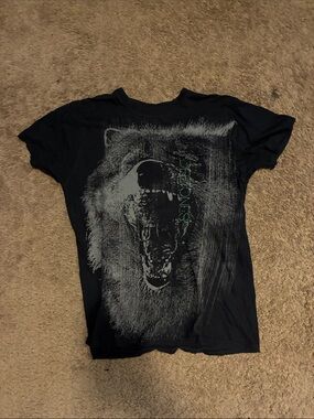 Men's deftones Black Graphic Wolf Short Sleeve Tee